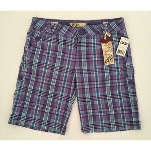 NWT OTB Premium Juniors Sz 5 Soft Stretch Purple Multicolor Plaid Shorts Cotton